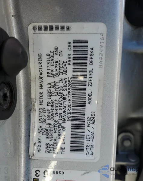 2007 Toyota Corolla Ce from USA, damaged, VIN 1NXBR30E67Z882852